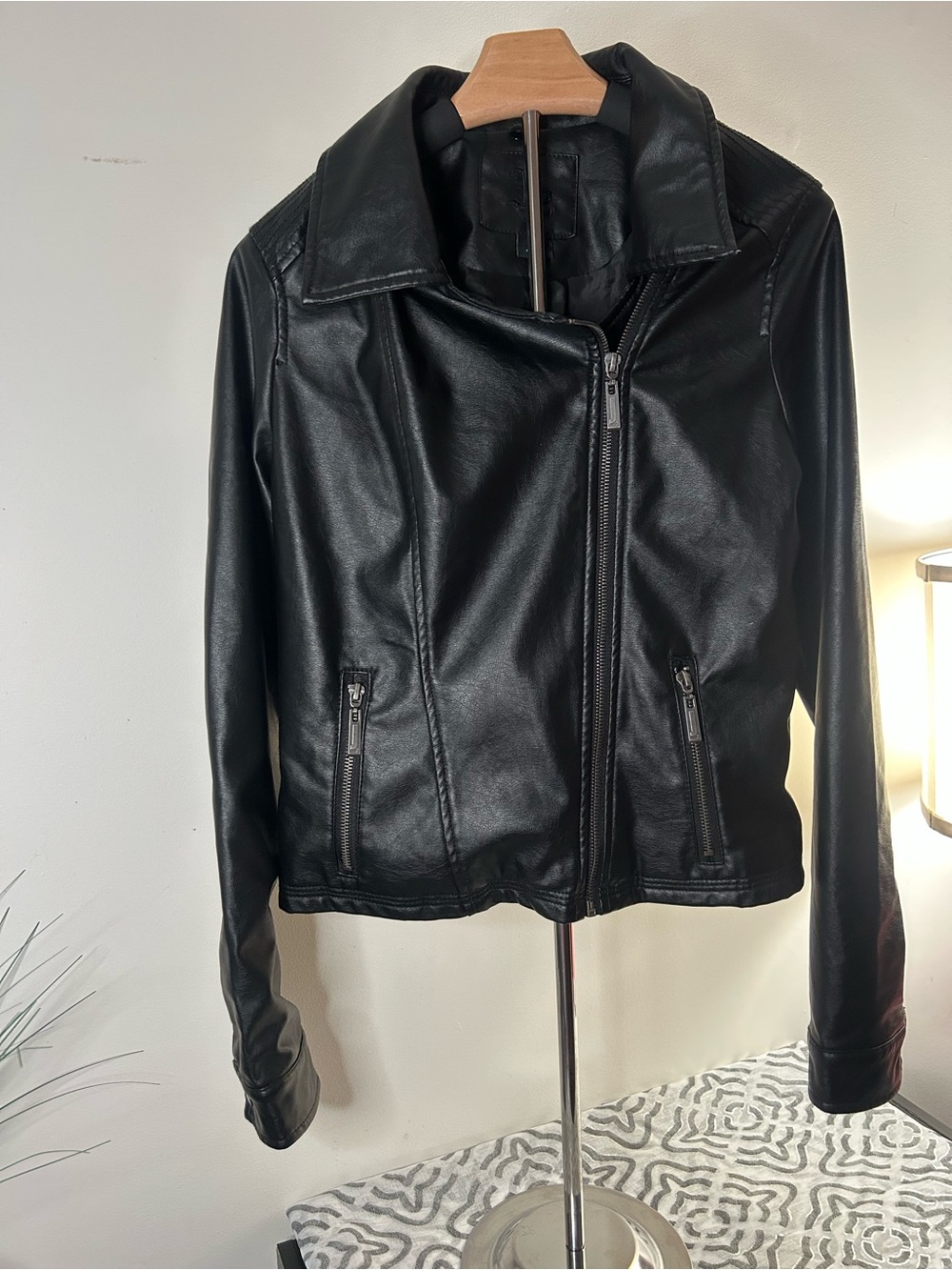 Women's Black Faux Leather Zip Moto Jacket